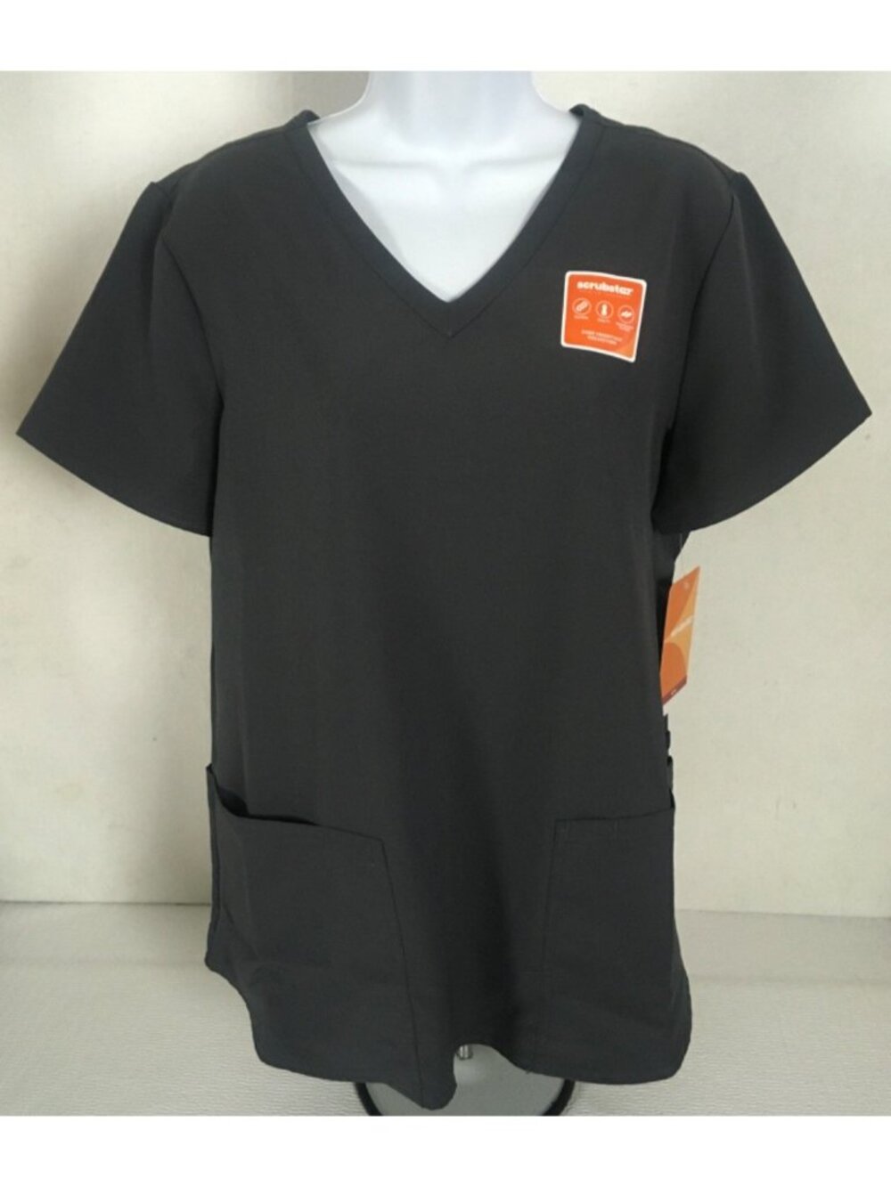 Scrubstar Scrub Top Size M Dark Gray Pockets Short Sleeves V neck New w Tags